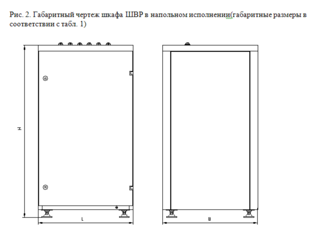 Габаритный чертеж шкафа ШВР в напольном исполнении